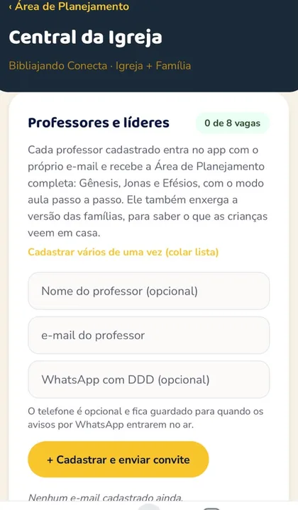 Tela Professores e líderes