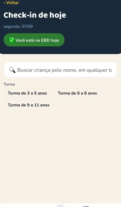 Tela Check-in de hoje
