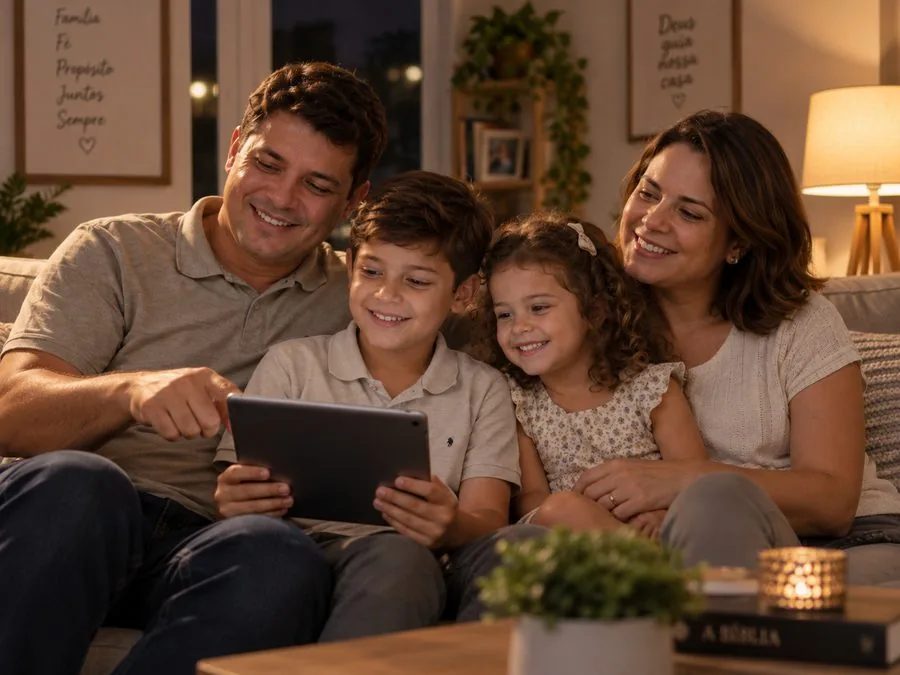 Família revendo o assunto em casa