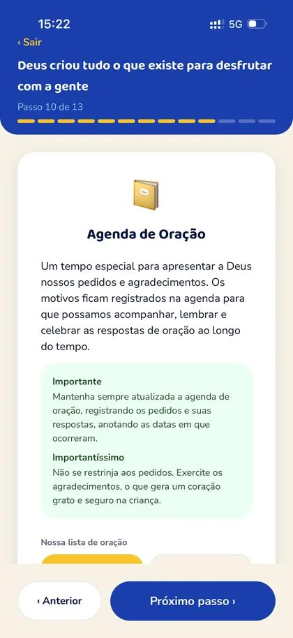 Agenda de oração, versão Pais